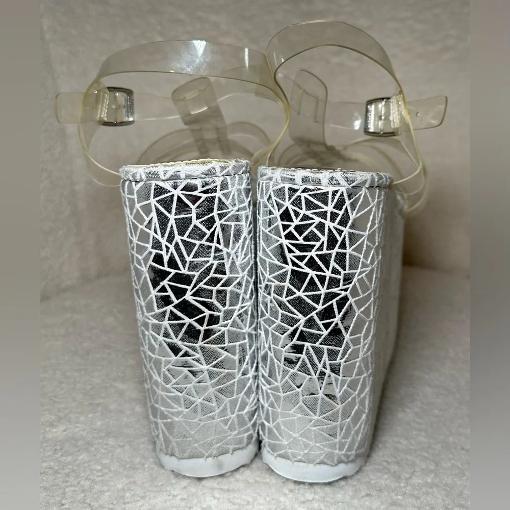 Lemon Drop‎ by Privileged Dolls Kill platform sandals silver white clear 7.5 8